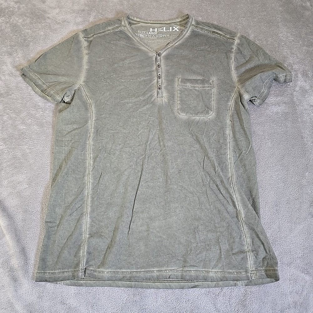 Helix Shirt Mens Large Green Henley Four Button Pocket V Neck Cotton Y2K Grunge